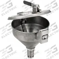 PIG Drum Funnel: Latching/Lockable, Silver / Silver, No Flame Arrester, 10 1/2 in x 15 in, 2 in NPT (MPN DRM1112-NPT). Key specifications — Brand: PIG; Funnel Material: Stainless Steel; For Use With: 20 to 55 gal Plastic or Steel Drums; Color: Silver; Lid Type: Lockable; Flame Arrester Ht: No Flame Arrester; Lid Type (sublevel): Lidded.