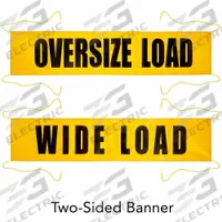 JJ KELLER Vehicle Banner: Vehicle Banner, Ropes, Oversize Load/Wide Load (MPN 72734). Key specifications — Product Type: Vehicle Banner; Color: Yellow; Brand: JJ KELLER; Includes: Ropes; Legend: Oversize Load; Wide Load; Material: Vinyl.