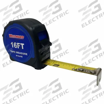 WESTWARD Tape Measure: Nonmagnetic Single Hook Tip, 16 ft, Plastic with Rubberized Grip - Standard (Inch) Tape Measures