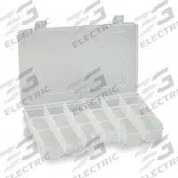 WESTWARD Compartment Box: 7 3/8 in x 11 1/2 in x 1 5/8 in, Clear, 18 Compartments, 12 Adj Dividers (MPN 2HFR4). Key specifications — ESD Conductive: Not Electrostatic Discharge Conductive; Color: Clear; Brand: WESTWARD; Material: Plastic.