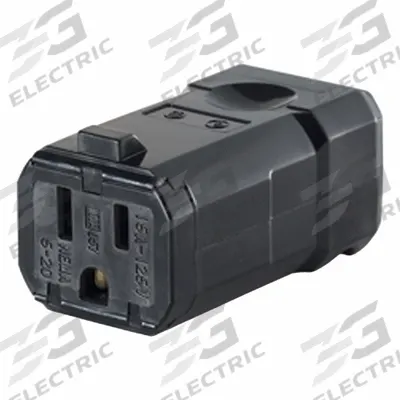 LEVITON Straight Blade Connector: 5-15R, 125V AC, 15 A, 2 Pole, 3 Wire, Black (MPN 5259-VB) - Hinged Connectors