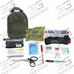 ELITE FIRST AID Trauma Kit: Plastic Bag, 1 People Served, 33 Components, 1 Pockets (MPN FA182OD-PRO-GR). Key specifications — Brand: ELITE FIRST AID; Wound Dressings Included: QuikClot Combat Gauze; Housing Material: Nylon.