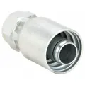 Straight hydraulic crimp fitting with JIC female swivel connection on one end and crimp connection for -10 dash size hose on the other. Steel construction. Thread size 7/8"-14. Used in hydraulic systems to attach hose to JIC threaded ports.