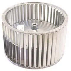 OEM replacement blower wheel for York HVAC systems. Used in forced-air furnaces and air handlers to move air across heat exchangers or evaporator coils. Dimensions: 12 5/8 in diameter, 8 in width.