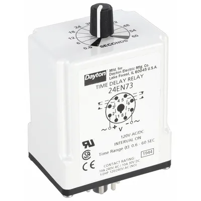 Dayton Single Function Time Delay Relay: Socket Mounted, 120V AC/DC, 10 A - Socket-Mounted Relays