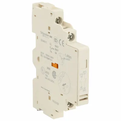 SCHNEIDER Auxiliary Contact: 1NO/1NC, 6 A Max Current (AC), Side Mount - Schneider Electric Auxiliary Contacts