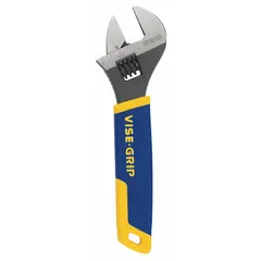 General purpose adjustable wrench with an 8 in overall length and 1 1/8 in jaw capacity. Constructed from alloy steel with a chrome finish. Suitable for tightening or loosening nuts, bolts, and fittings in maintenance, plumbing, and mechanical tasks.