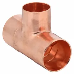 Wrot copper sweat fitting tee with cup x cup x cup ends for joining three copper tube branches. Designed for solder connections in plumbing, HVAC, and industrial piping systems. Configuration: 1 1/2 in CTS x 1 1/2 in CTS x 1 1/4 in CTS.