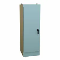 This steel enclosure measures 72 x 24 x 24 inches and is rated NEMA 12 for protection against dust, dirt, and non-corrosive liquids. It features a solid hinged cover with a handle closure and no knockouts. Suitable for indoor industrial applications such as housing electrical controls and sensitive equipment in manufacturing or processing environments