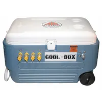 This portable ice-based cooling system is designed for use with higher pressure 40-120 psi airline respirators. It provides 4 to 8 hours of cooling time and features 1/4 in Hansen fittings. The unit is constructed of plastic and is suitable for applications where workers require cooled breathing air in hot environments
