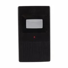 Single-channel visor transmitter operating at 318 MHz maximum frequency. Features one button and 1,000,000 codes. Batteries included. Suitable for remote control of security systems such as gate or garage door openers.