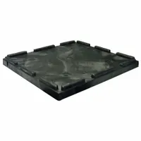 This black plastic lid is designed for use with the ORBIS HDR4845 bulk container. It measures 48 1/2 in by 45 1/2 in and provides a secure cover to protect contents from dust and debris during storage or transport in industrial material handling and warehousing applications