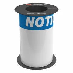 Blue Notice OSHA header supply precut label roll for industrial safety signage. Acrylic adhesive material. Compatible with LabelTac 9 printer. Dimensions: 12 in x 8 in, 8 in x 75 ft.