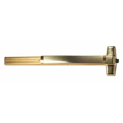 Rim-type exit device with touchbar style, constructed of brass. Designed for doors up to 4 ft wide. ADA compliant for accessibility. Suitable for commercial egress applications requiring push-bar operation.