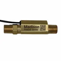 This MADISON flow switch is a high-pressure-rated compact piston type with a fixed set point. It features a brass body and a 3/8 in NPT connection for 3/8 in pipe size. The normally open SPST switch has a contact rating of 0.28 A at 24V DC. Typical applications include flow detection in industrial piping systems for HVAC, water treatment, and process control