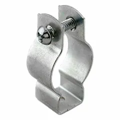 Steel, zinc-plated screw-on hanger for 1-inch RMC and EMT conduit. Gray finish. Used to secure conduit to structural surfaces in electrical installations.