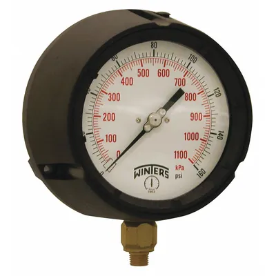 WINTERS PPC5085-G-SG Liquid-Filled Pressure Gauge - Vibration-Resistant Brass/Bronze Wetted Parts & Plastic Casing
