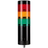 Three-tier tower light assembly with amber, green, and red light tiers for visual status indication. No sounder tier included. Overall height 293 mm. Operating voltage 21.6 to 26.4V. Suitable for industrial automation and machinery to signal operational states such as running, warning, and fault conditions