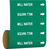 Pipe Marker: Mill Water, Green, White, Fits 2 in and Smaller Pipe O.D., 30 Pipe Markers, With Arrows (MPN 41564)