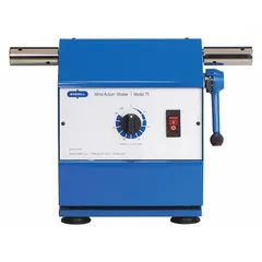 This wrist action shaker provides a speed range of 0 to 385 RPM for gentle agitation of samples in flasks or bottles. It includes a standard power cord and plug. Commonly used in laboratories for mixing, blending, and extraction procedures.