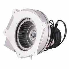 Induced draft blower designed to create negative pressure for exhausting combustion gases from furnaces or boilers. Used as a replacement part in residential and light commercial HVAC heating systems.
