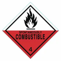 APPROVED VENDOR DOT Container Label: Spontaneously Combustible, 4 in x 4 in, 4 in Label Ht, 25 PK