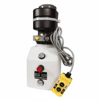 This single-acting DC hydraulic power unit operates on 12V and delivers up to 2800 psi. It features a 6 qt poly reservoir and is designed for mobile hydraulic systems such as dump trailers, spreaders, and lift gates