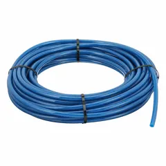 Polyurethane tubing with 5/16 in inner diameter and 1/2 in outer diameter, 100 ft length, blue color. Hardness Shore A 90 to 95, maximum operating pressure 170 psi at 73°F. Suitable for pneumatic and fluid transfer applications in industrial automation, robotics, and material handling where flexibility and abrasion resistance are required.