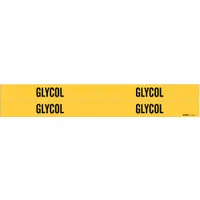 Pipe Marker: Glycol, Yellow, Black, Fits 3/4 to 2 3/8 in Pipe O.D., 4 Pipe Markers, Without Arrows (MPN 7121-4)