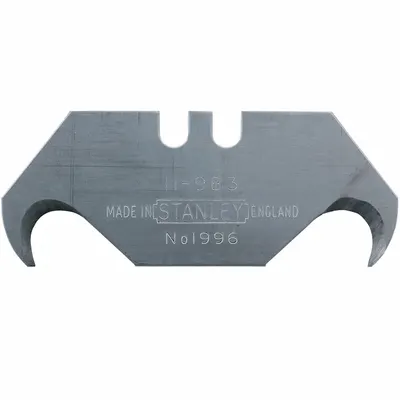STANLEY Utility Blade: 1 7/8 in Blade Lg, 3/4 in Blade Wd, 0.024 in Blade Thick - Straight-Edge Hook-Tip Replacement Utility Blades
