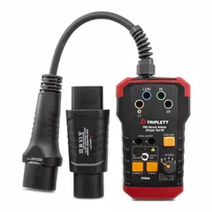 The TRIPLETT TEV500 is an LED-display charging station tester designed for both basic and advanced diagnostic testing of electric vehicle supply equipment. It features a Tesla Connection port and includes an IEC62196-2 Type 2 Female to Male Adaptor/Converter. Compliant with EN61010-1 Standard, this tool is used to verify proper operation and safety of EV charging stations.