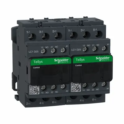 SCHNEIDER Magnetic Contactor: Reversing, 3 Poles, 3NO Contacts, 25 A - Reversing IEC Contactors