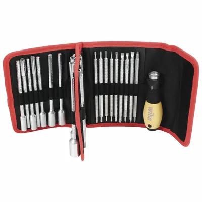 WIHA Tool Case: 32 Total Pcs, Drivers and Bits, Metric/SAE - Tool Sets with Tool Case