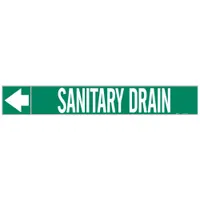 Pipe Marker: Sanitary Drain, Green, White, Fits 2 1/2 to 6 in Pipe O.D., 25 Pipe Markers (MPN 73925)