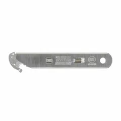 This single-hook safety cutter features a straight, plain stainless steel handle in silver finish. With an overall length of 5 5/8 in, it is NSF Certified and sold in a 5-pack. Suitable for cutting tasks such as opening boxes, shrink wrap, and strapping in industrial settings.