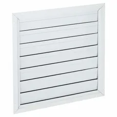 This single-panel backdraft damper is designed for horizontal mounting in ceiling or roof ventilation systems. It allows horizontal airflow in one direction while preventing reverse airflow. With a height of 32 inches, width of 32 inches, and depth of 1 5/8 inches, it supports a maximum air velocity of 2250 fpm.