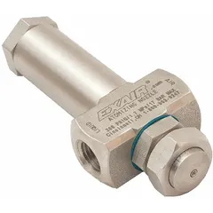 Stainless steel siphon-fed air-atomizing spray nozzle with internal mix type and no-drip design. Delivers a round spray pattern at 15 inches with a flow rate of 0.7 scfm. Features a 1/4 in FNPT connection. Used for precision liquid atomization in industrial coating, humidification, and cooling applications.