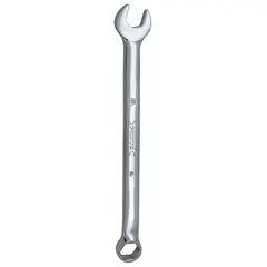 This SAE 6-point combination wrench has a 3/8 in head size and an overall length of 6 1/4 in. The offset hex head design allows access to fasteners in confined spaces. The chrome finish provides corrosion resistance. Suitable for tightening or loosening hex fasteners in general maintenance and repair tasks.