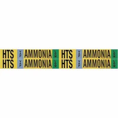 BRADY Pipe Marker: HTS, VAP, Low, Fits 3/4 to 2 3/8 in Pipe O.D., 4 Pipe Markers - Ammonia Adhesive Pipe Markers