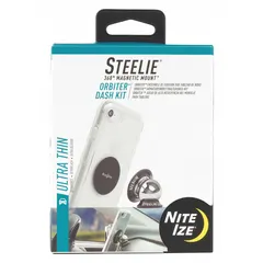 This dash kit car mount is designed for Apple mobile devices with MagSafe compatibility. Constructed with metal and featuring a neodymium magnet, it includes an Orbiter Magnetic Socket for secure attachment. The mount offers impact resistance and is finished in black. Suitable for use in vehicles for hands-free operation.