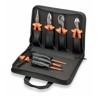KLEIN TOOLS Insulated Tool Kit: Insulated, 8 Total Pcs - Tool Sets with Tool Case