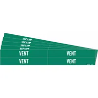 Pipe Marker: Vent, Green, White, Fits 3/4 to 2 3/8 in Pipe O.D., 4 Pipe Markers, 5 PK (MPN 7296-4-PK)