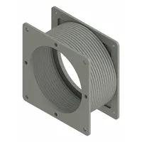 Steel flexible fitting for dust-tight wireway systems. Provides a flexible connection point to accommodate slight misalignment or movement between rigid wireway sections while maintaining a dust-tight seal. Measures 6 inches in width, height, and length. Does not include knockouts