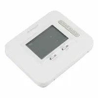 Rectangular digital thermostat for 24V AC heat and cool systems. Manual changeover with Cool-Heat-Off system settings and Auto-On fan setting. Features slide switch control, optional Celsius display, and ±1°F temperature differential. Mounts horizontally with terminal designation G