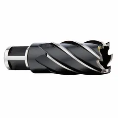 This high-speed steel annular cutter features a black oxide finish and a 13/16 in diameter for general cutting applications. With a maximum cutting depth of 2 in, it is suitable for use with magnetic drill presses and portable drills in metal fabrication and maintenance tasks.