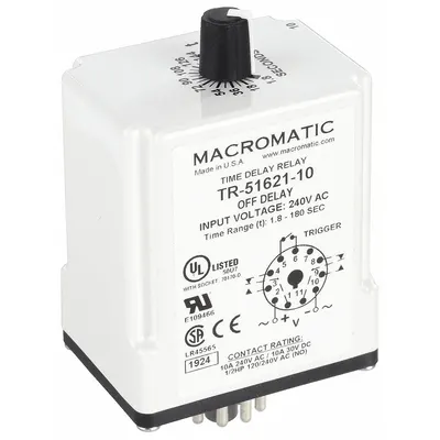 MACROMATIC Single Function Time Delay Relay: Socket Mounted, 240V AC, 10 A - Socket-Mounted Relays