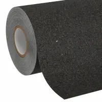 Solid black continuous roll antislip tape with very coarse 46-grit acrylic abrasive. Measures 2 in x 60 ft with 42 mil thickness. Suitable for indoor and outdoor heavy-traffic areas such as stairs, ramps, and walkways. Meets ADA specifications for slip resistance
