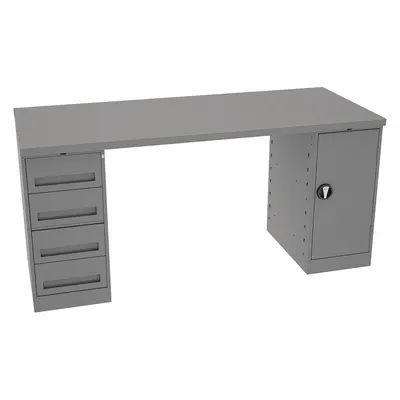 TENNSCO Workbench: Fixed Ht, Steel, 72 in x 30 in, 1,800 lb Overall Load Capacity - Dual Pedestal Workbenches