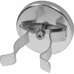 Round cup ceramic holding magnet encased with a clip. Measures 0.38 in thick with a 2 5/8 in outside diameter. Delivers a maximum pull force of 41 lbf. Suitable for industrial fixturing, workholding, and material handling applications requiring a compact permanent magnetic grip on ferrous parts.