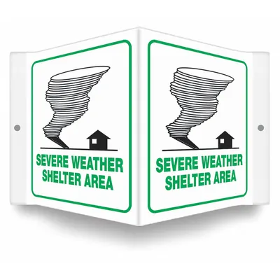 CONDOR Safety Sign: PETG, Mounting Holes Sign Mounting, 6 in x 8 1/2 in Nominal Sign Size - V-Shape Projection Severe Weather Shelter Area Signs